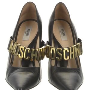 Moschino Black Leather Heels with Gold Accent